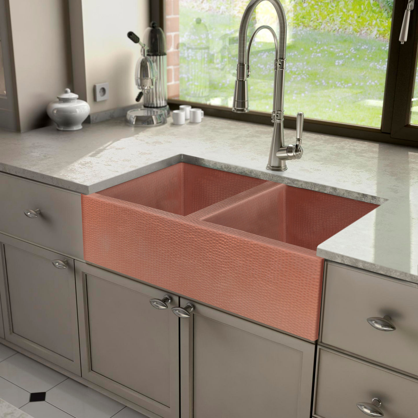 Premium Tarja De Cocina Farmhouse 50/50 En Cobre