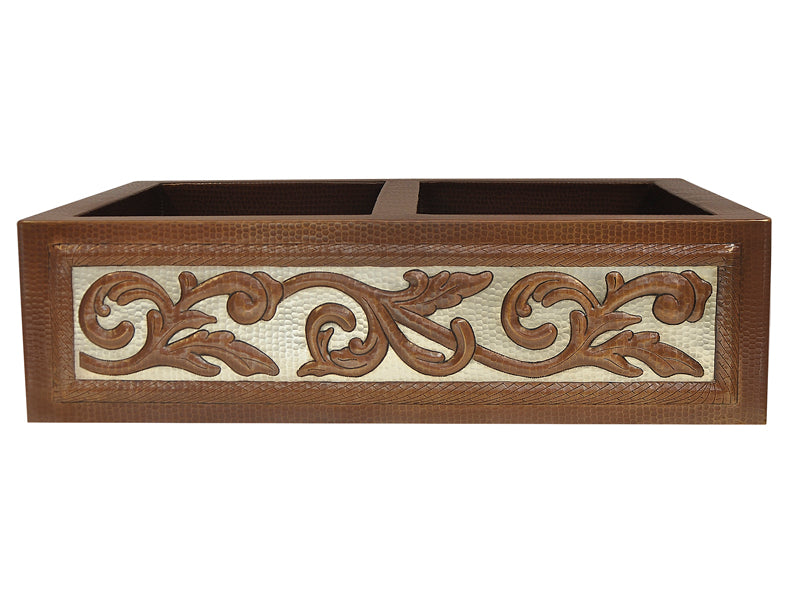 Premium Tarja de Cocina Farmhouse 50/50 en Cobre y Diseño en Plata