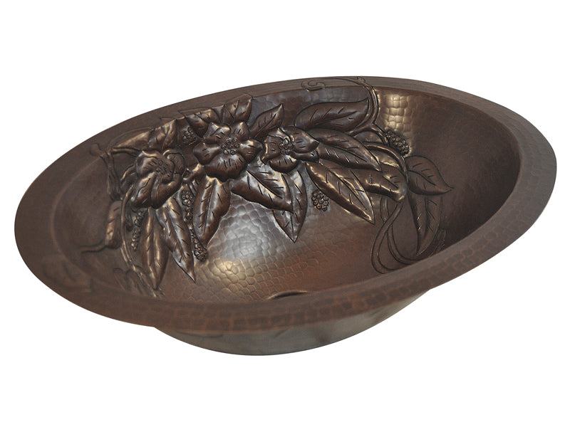 Premium Lavabo Ovalado en Cobre Diseño Bouquet