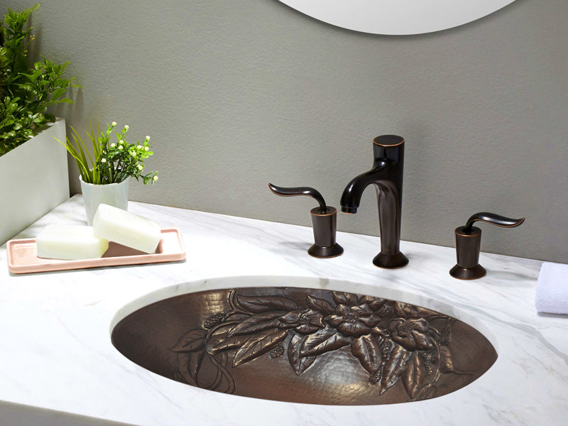 Premium Lavabo Ovalado en Cobre Diseño Bouquet