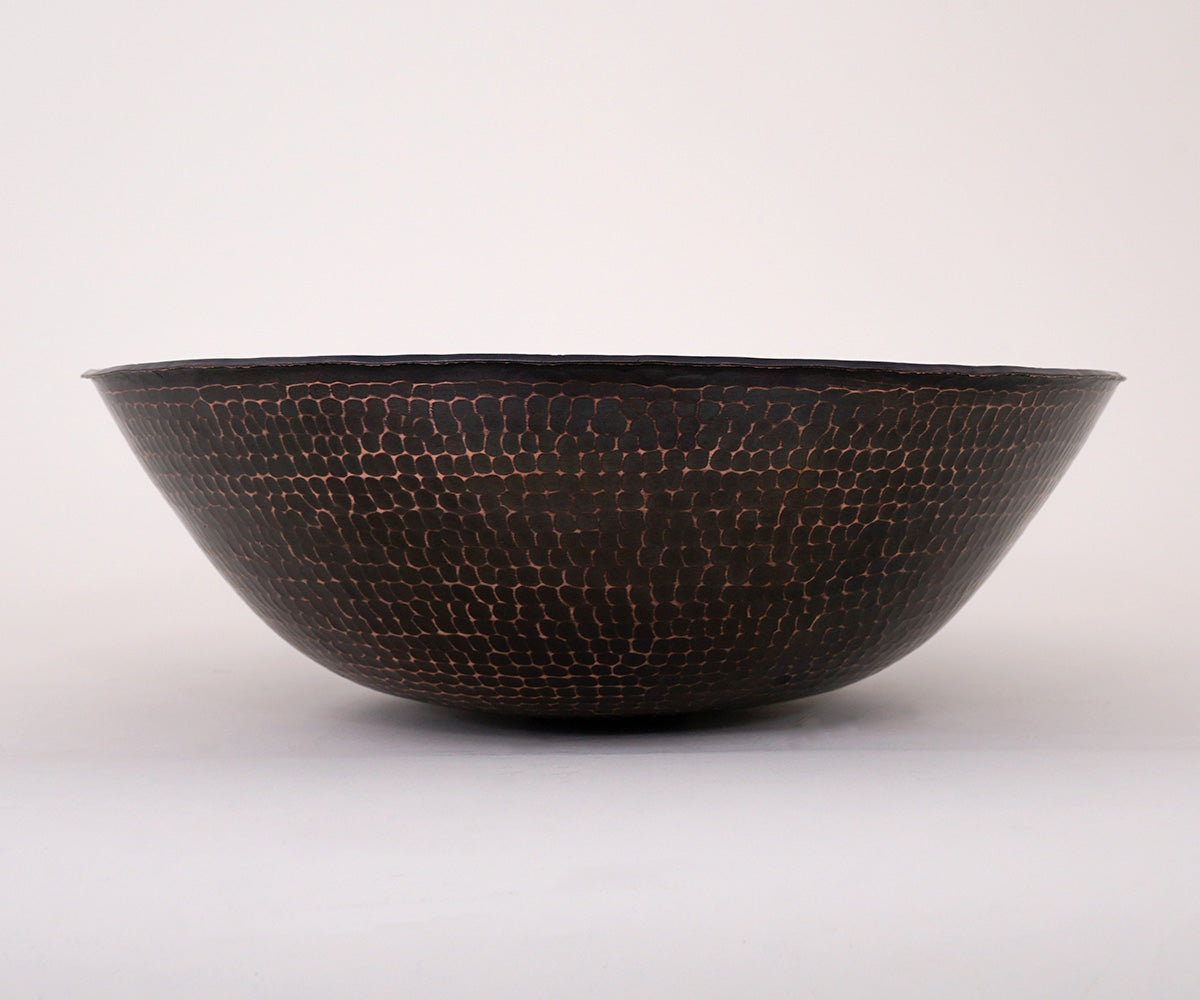 Lavabo Vessel Redondo con Bordo Redondeado en Cobre