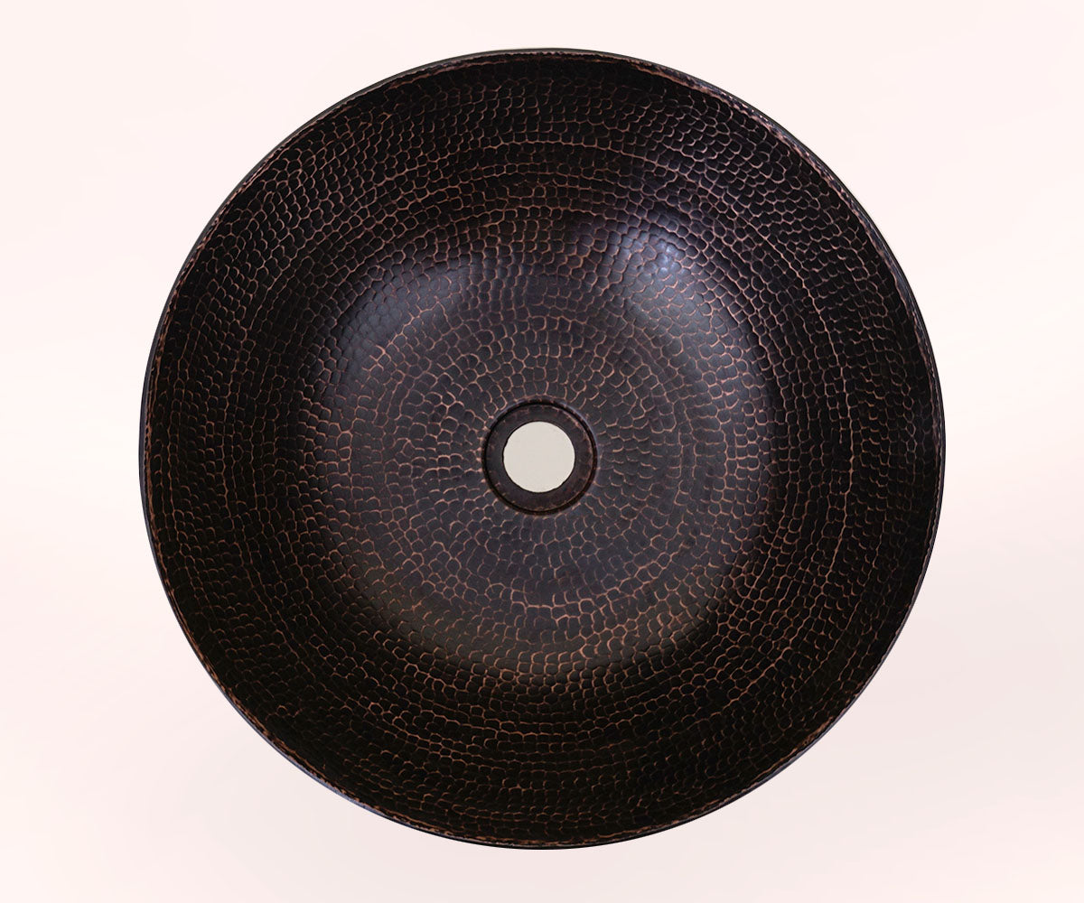 Lavabo Vessel Redondo con Bordo Redondeado en Cobre