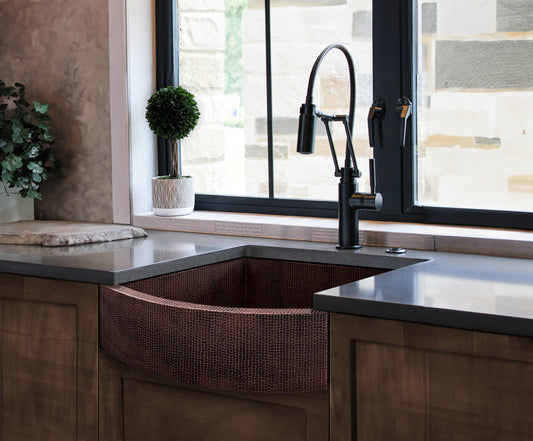 Premium Tarja De Cocina Farmhouse Con Faldón Redondo En Cobre