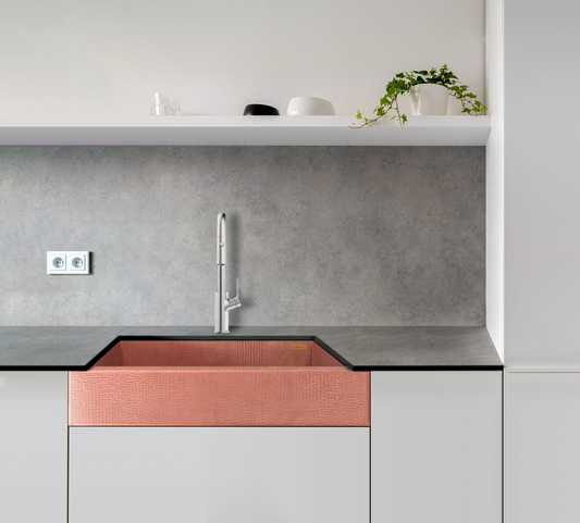 Premium Tarja De Cocina Farmhouse En Cobre Con Faldón Corto