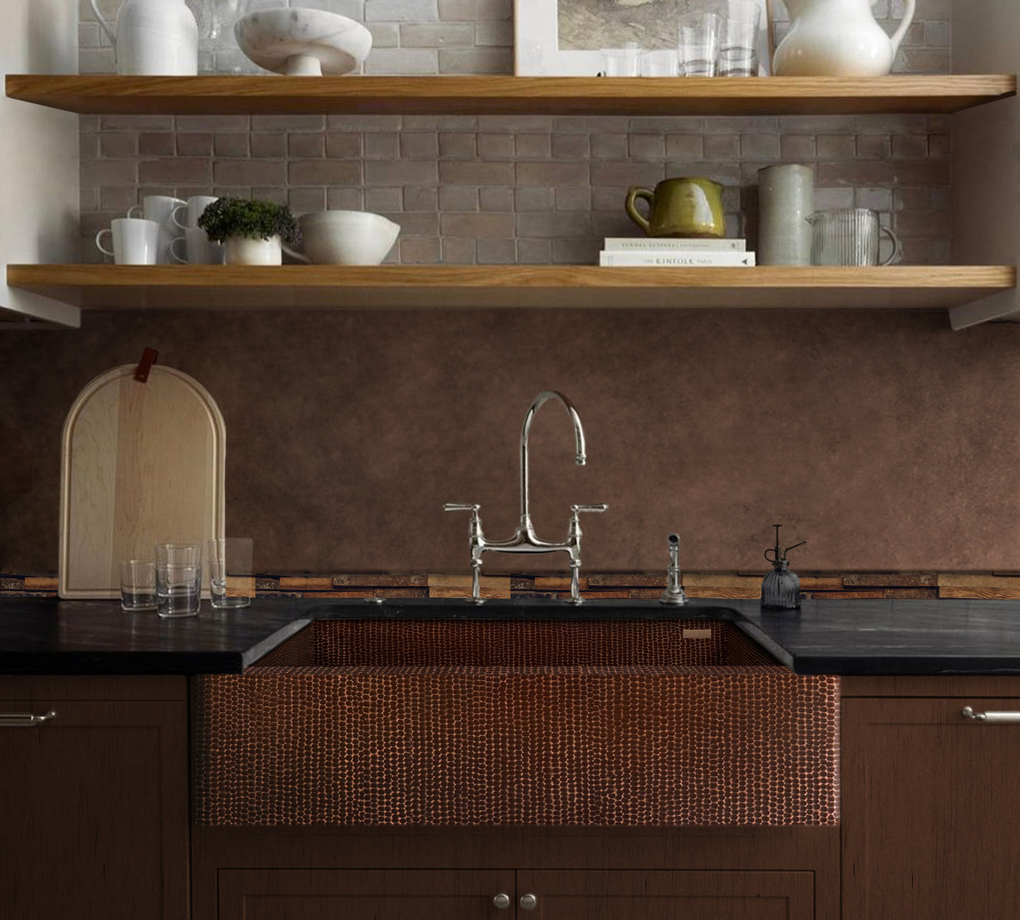 Premium Tarja De Cocina Farmhouse En Cobre