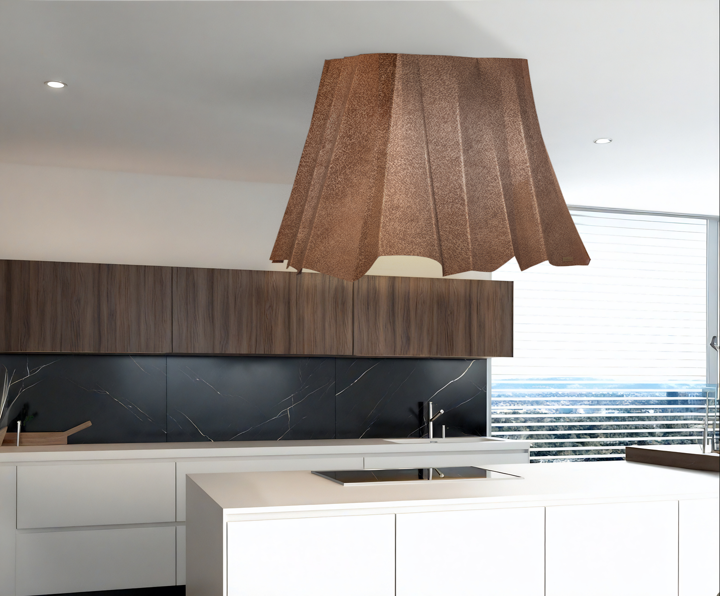 Premium Campana De Cocina Volcano Para Isla En Cobre Diseño Sierra