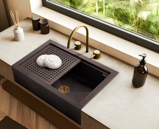 Premium Tarja De Cocina Farmhouse En Cobre Con Escurridor Desmontable