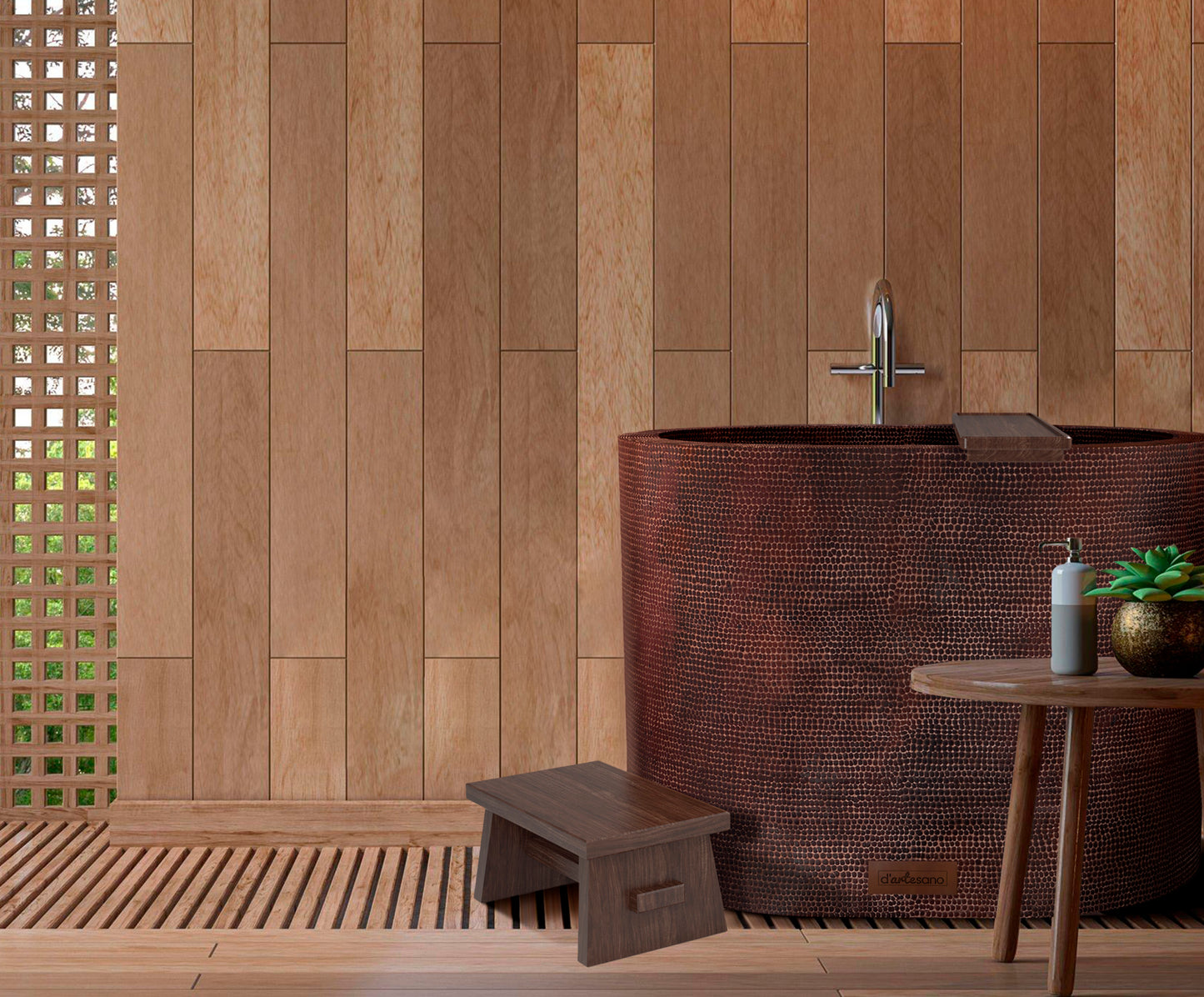 Premium Tina De Baño Ovalada En Cobre Diseño Japonesa