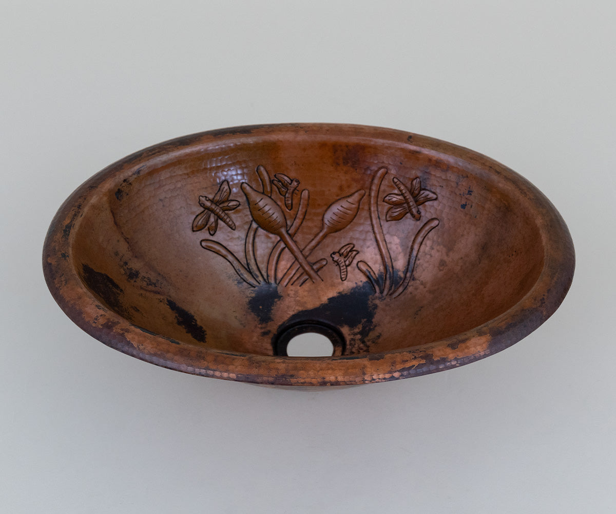 Premium Lavabo Ovalado en Cobre con Diseño Juncos