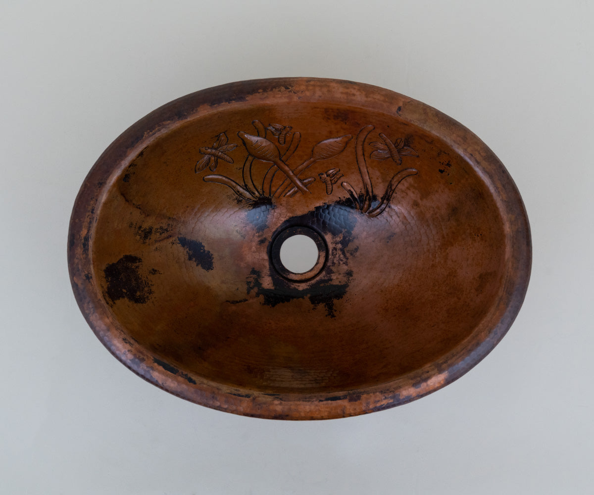 Premium Lavabo Ovalado en Cobre con Diseño Juncos