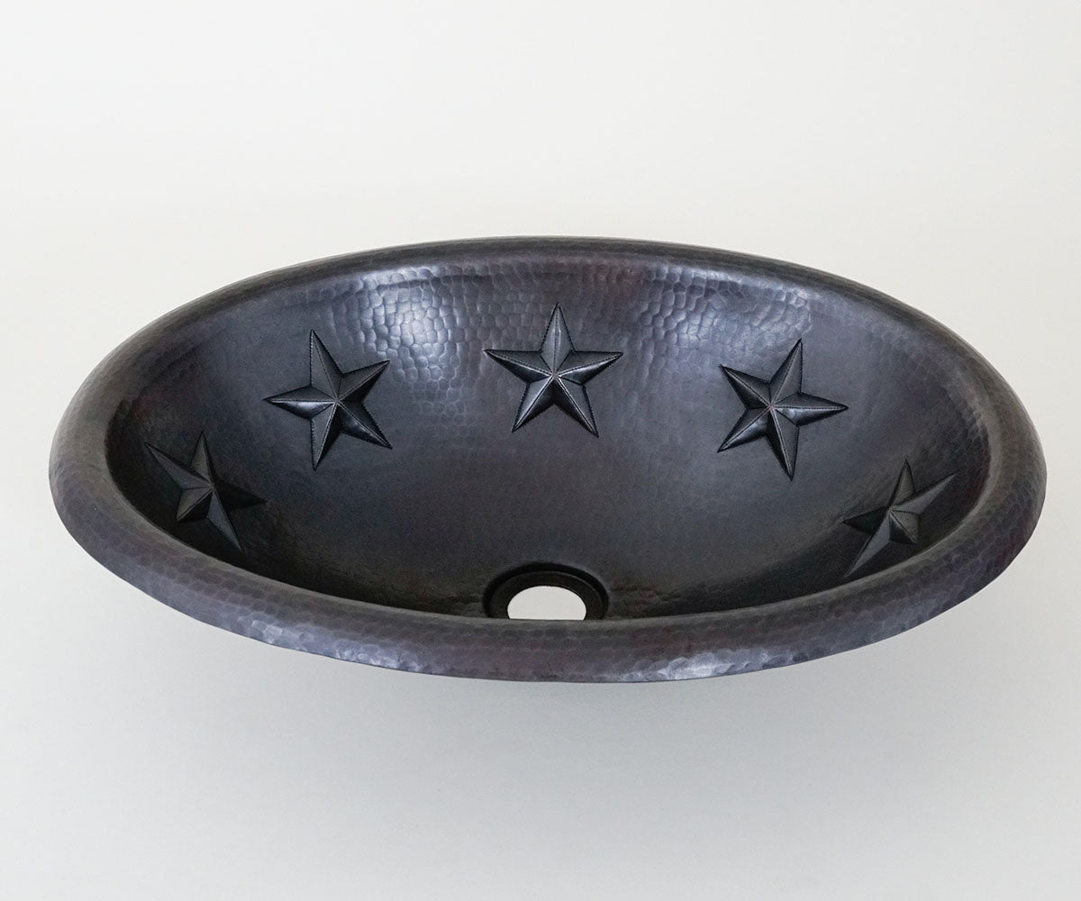Premium Lavabo Ovalado en Cobre con Diseño Estrellas