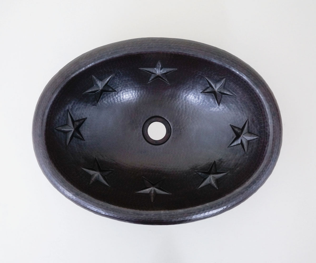 Premium Lavabo Ovalado en Cobre con Diseño Estrellas