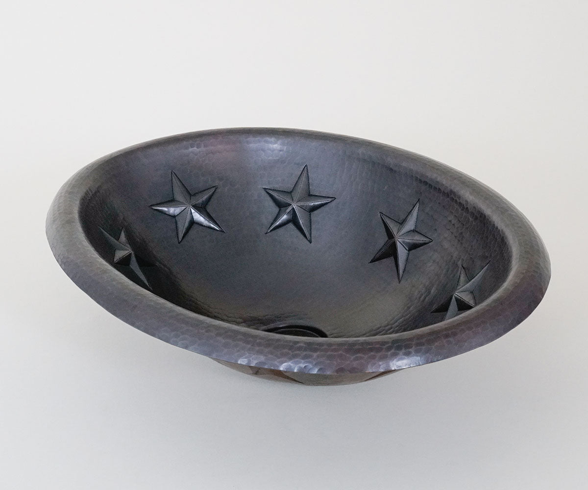 Premium Lavabo Ovalado en Cobre con Diseño Estrellas