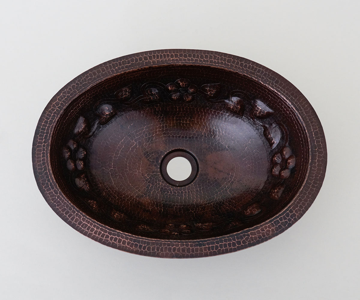 Premium Lavabo Ovalado en Cobre con Diseño Floral