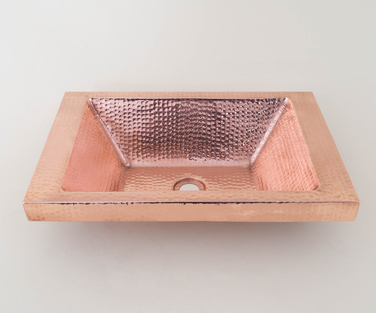 Premium Lavabo Rectangular Especial en Cobre Diseño con Pestaña Alta