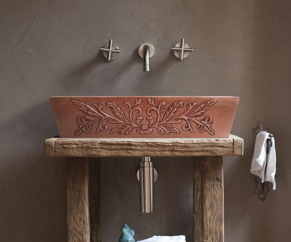 Premium Lavabo Vessel en Cobre Diseño Provenzal