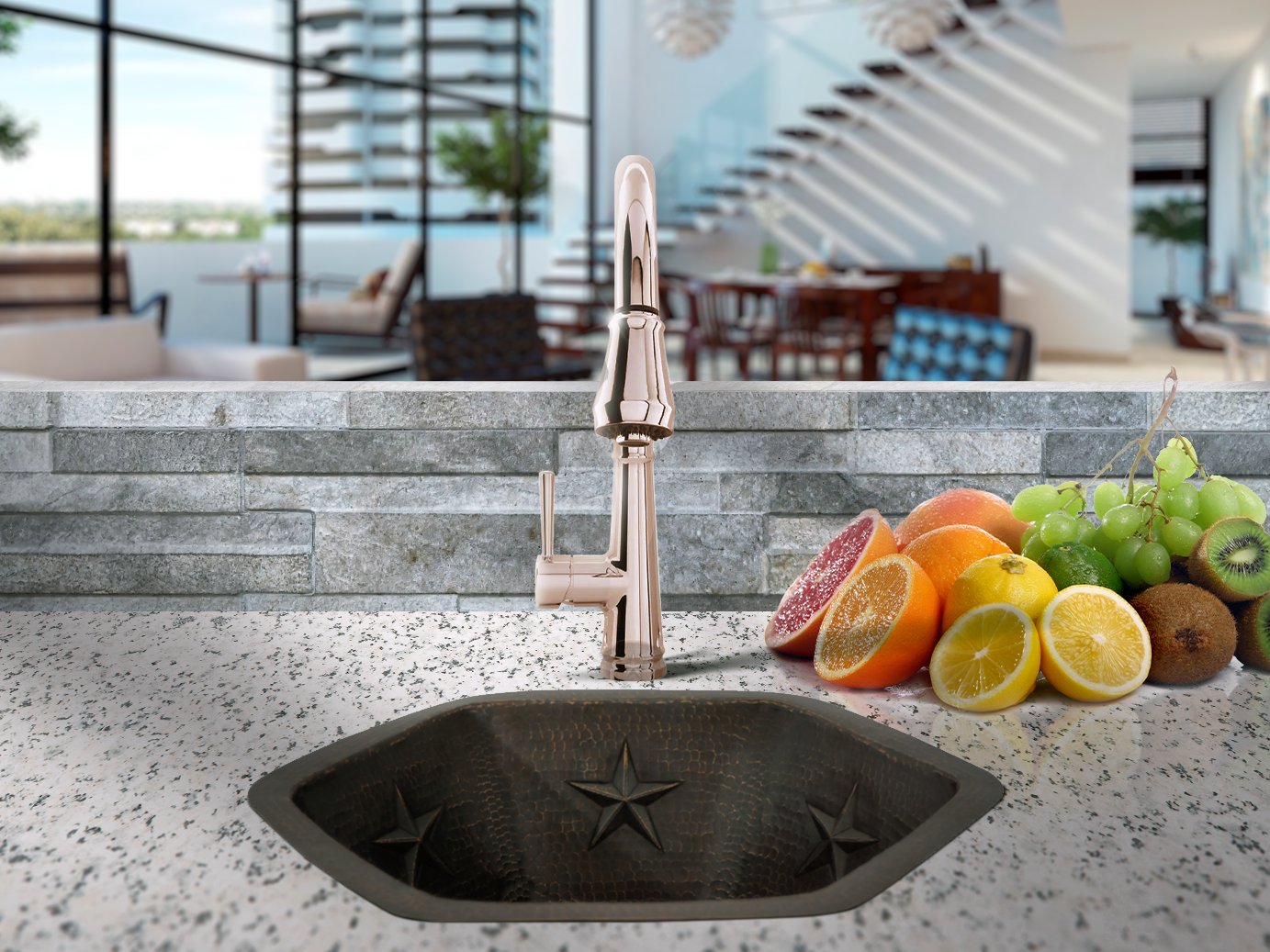 Premium Tarja Hexagonal para Barra en Cobre con Diseño Estrellas