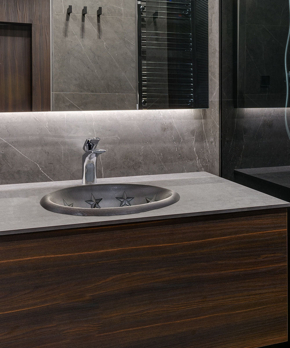 Premium Lavabo Ovalado en Cobre con Diseño Estrellas