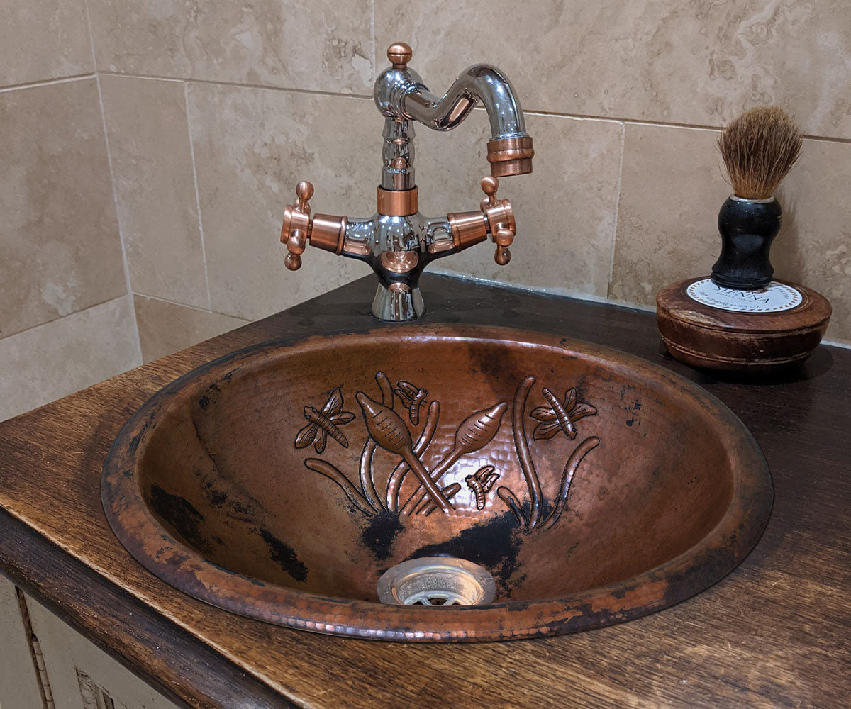 Premium Lavabo Ovalado en Cobre con Diseño Juncos