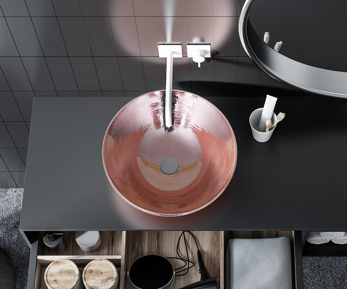 Premium Lavabo Vessel Redondo con Bordo Alambrado en Cobre