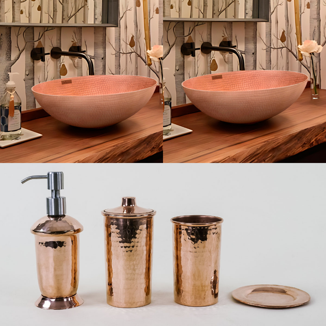 Set Completo de Baño Toscana (2 lavabos Vessel Redondo + 1 set de accesorios de baño Toscana)