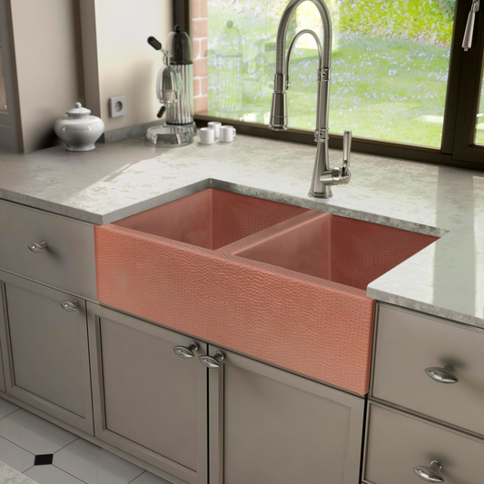 Farmhouse Kitchen Sink 50/50 in Copper