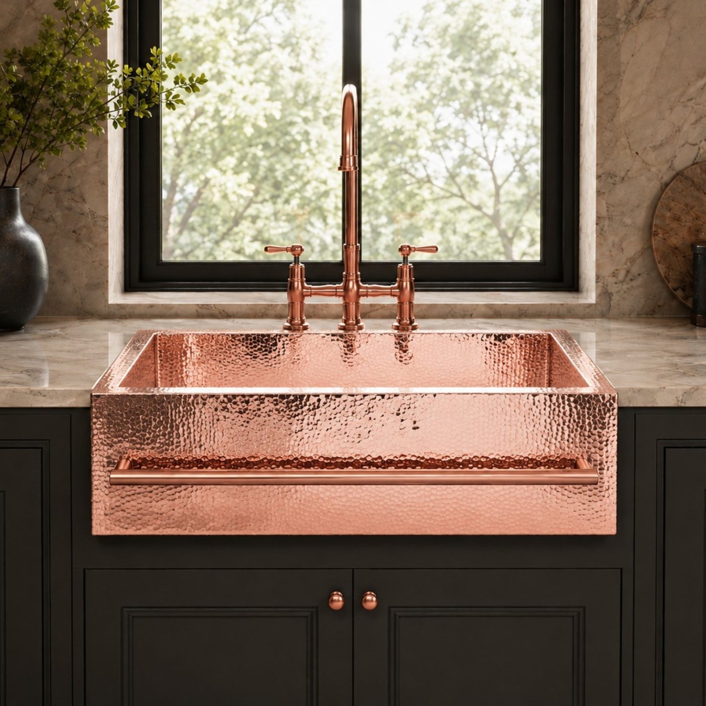 Premium Tarja de Cocina Farmhouse en Cobre con Toallero Cuadrado