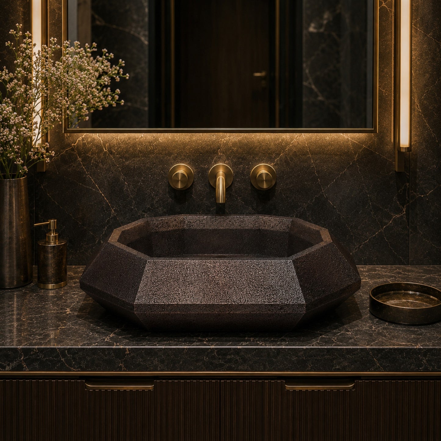 Premium Lavabo Volcano Vessel En Cobre Diseño Esmeralda