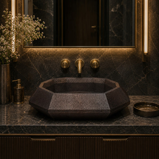 Premium Lavabo Volcano Vessel En Cobre Diseño Esmeralda