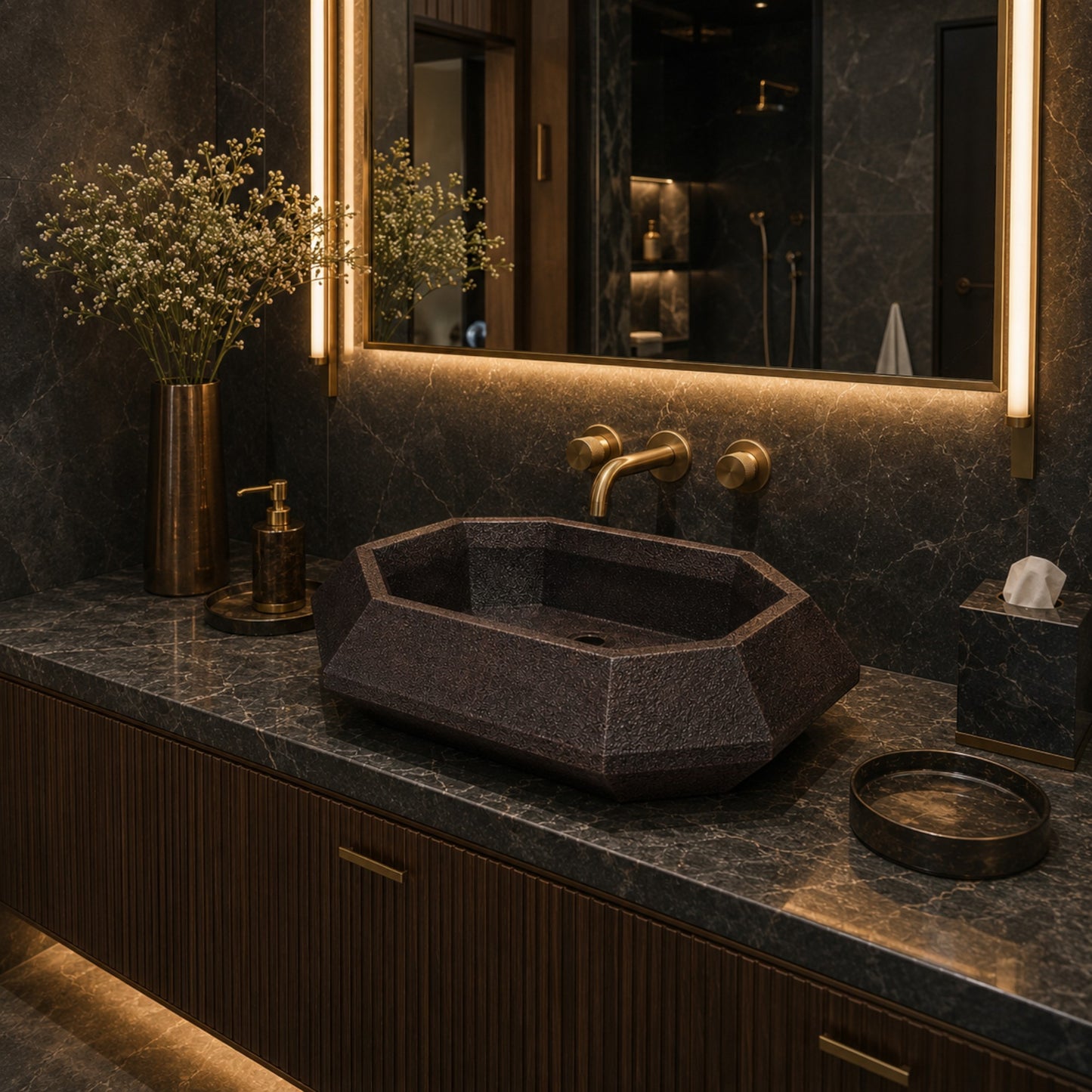 Premium Lavabo Volcano Vessel En Cobre Diseño Esmeralda