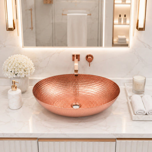 Premium Lavabo Vessel  Ovalado Con Bordo Redondeado En Cobre