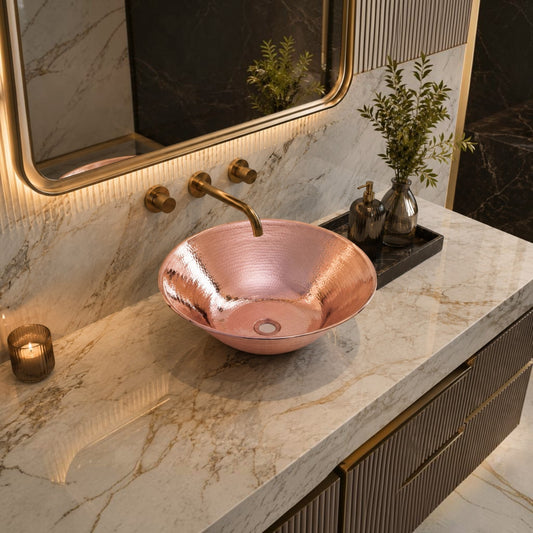 Premium Lavabo Vessel Redondo con Bordo Alambrado en Cobre