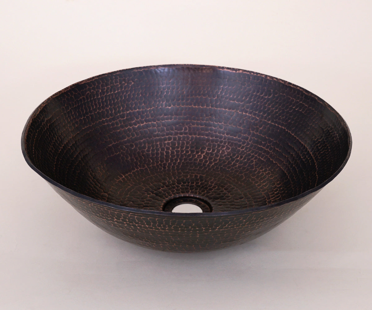 Lavabo Vessel Redondo con Bordo Redondeado en Cobre