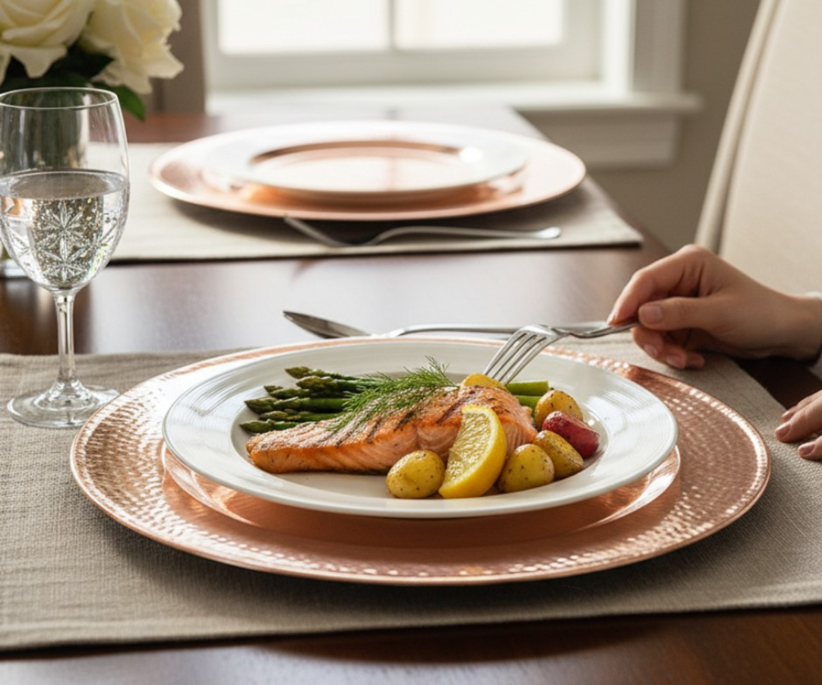 Premium Plato Base Redondo en Cobre (set)