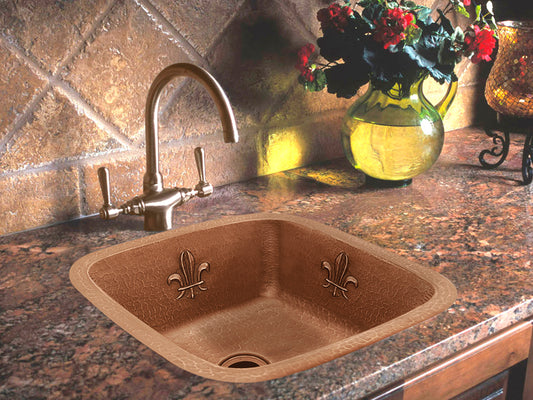 Premium Tarja Cuadrada para Barra en Cobre con Diseño Flor de Lis