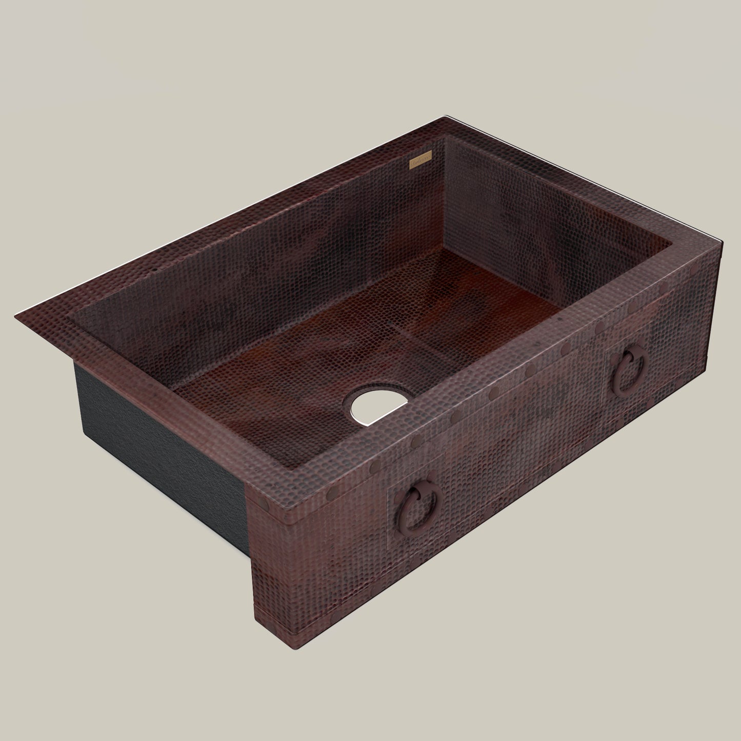 Premium Tarja de Cocina Farmhouse en Cobre Diseño Anillos