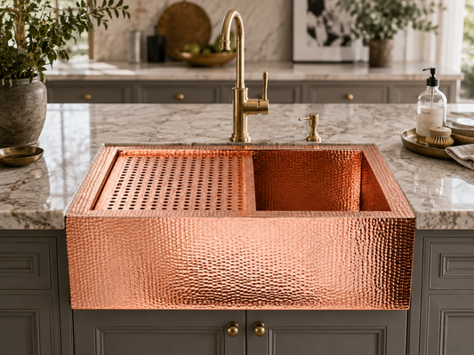 Premium Tarja de Cocina Farmhouse en Cobre con Escurridor Desmontable