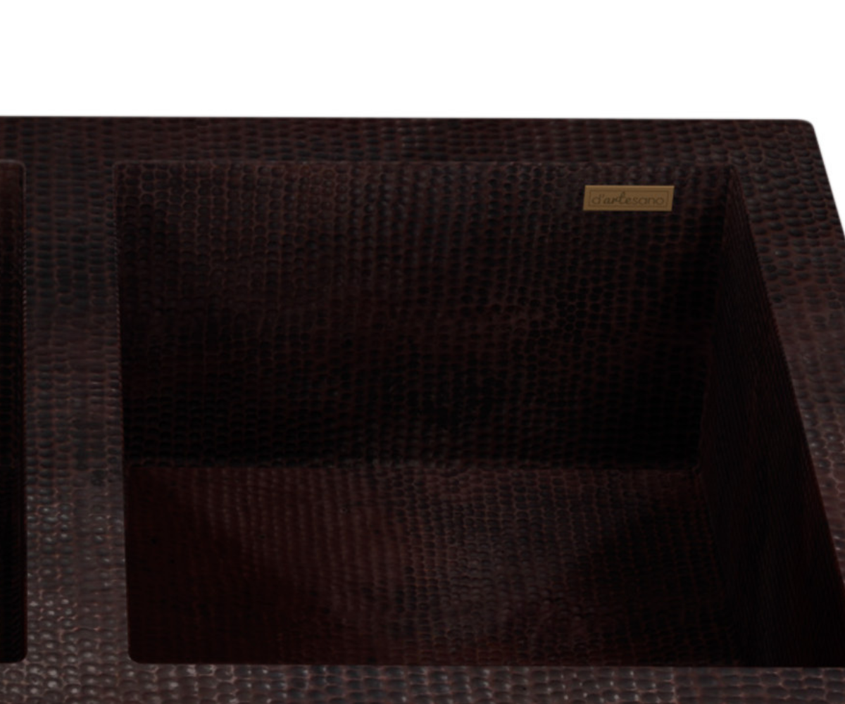 Premium Tarja de Cocina Farmhouse 50/50 en Cobre y Diseño en Plata