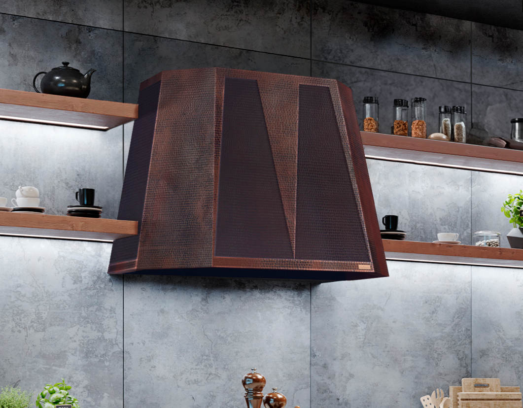 Premium Campana de cocina para muro en cobre diseño Aztek