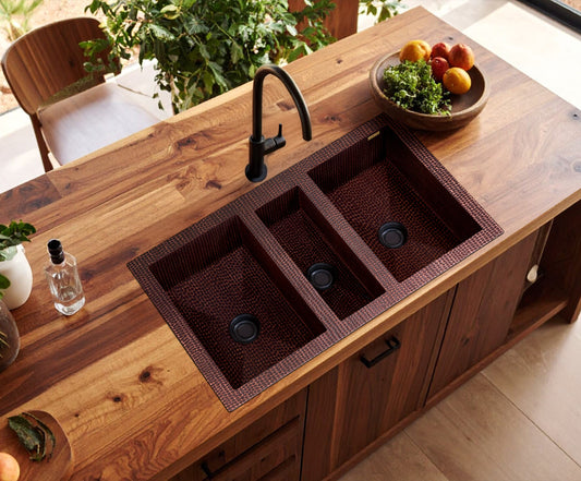 Premium Tarja de Cocina en Cobre con Tres Divisiones