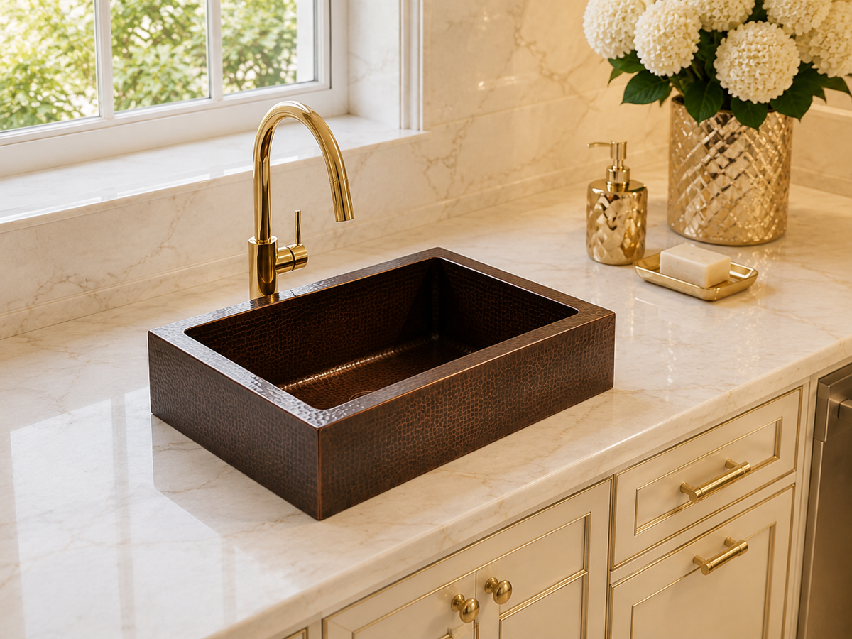 Premium Lavabo Vessel Rectangular en Cobre Diseño Tatra