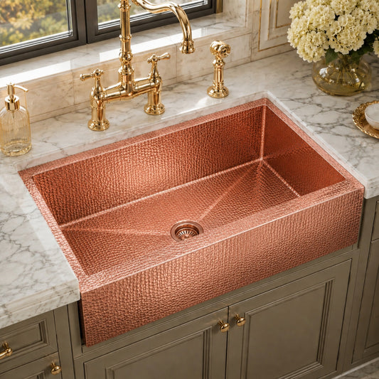 Premium Tarja de Cocina Farmhouse en Cobre