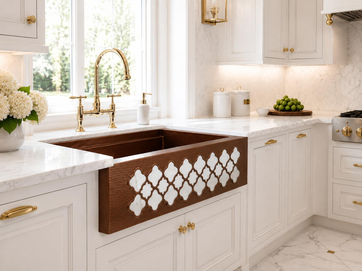 Premium Tarja de Cocina Farmhouse en Cobre Diseño Moroccan