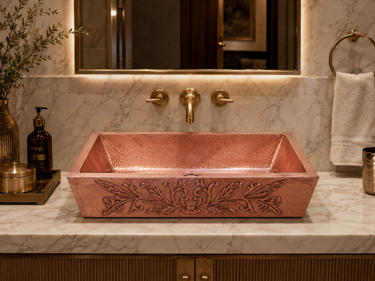 Premium Lavabo Vessel en Cobre Diseño Provenzal