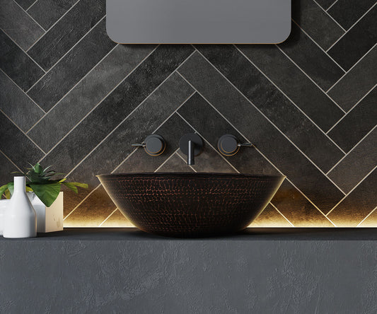 Lavabo Vessel Redondo con Bordo Redondeado en Cobre