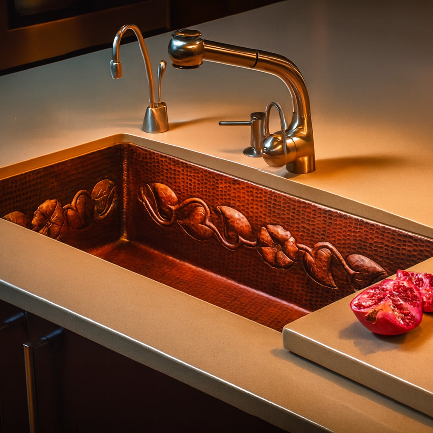 Premium Tarja de Cocina en Cobre con Diseño Floral