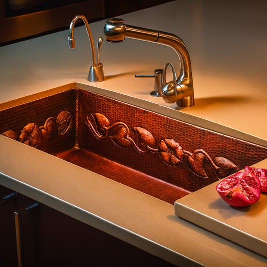 Premium Tarja de Cocina en Cobre con Diseño Floral