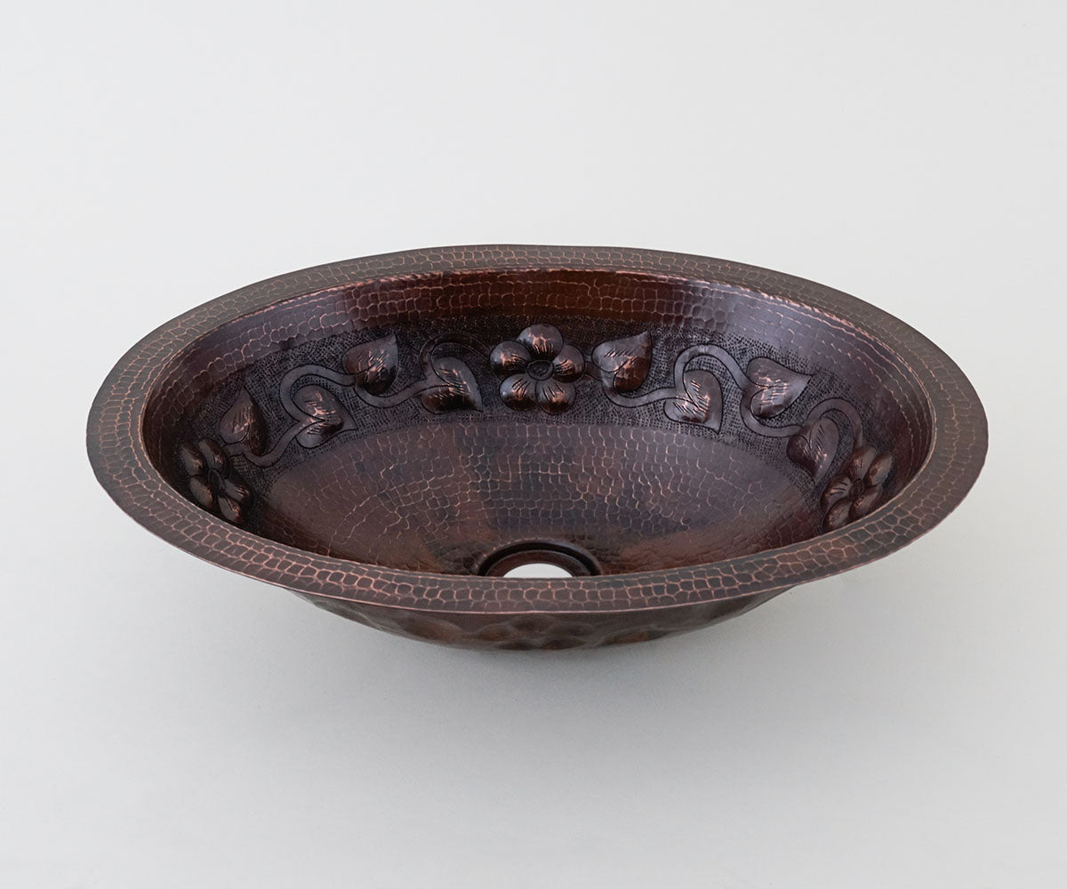 Copper Oval Bath Sink Flower Design