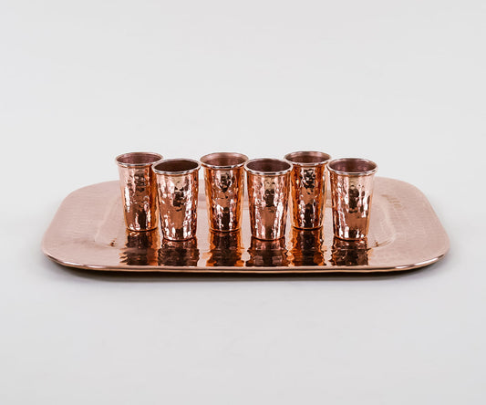 Set de Tequileros con Charola Rectangular en Cobre