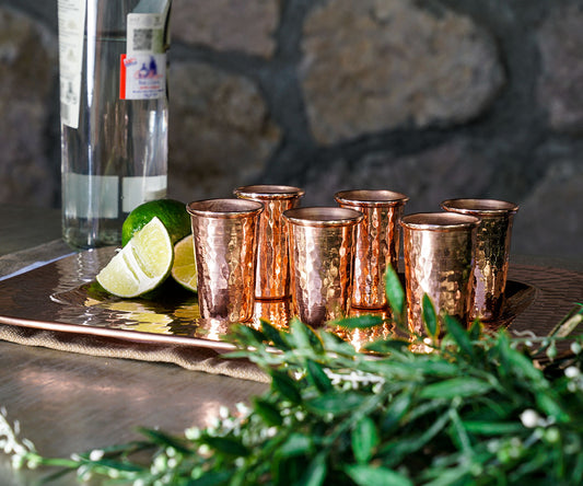 Premium Set de Tequileros con Charola Rectangular en Cobre